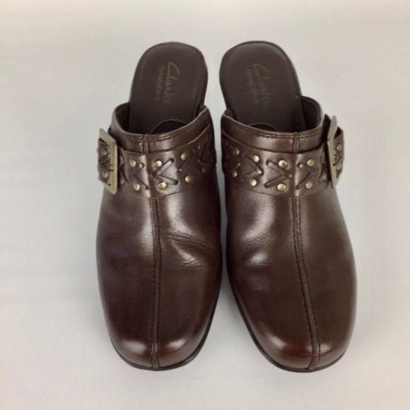 Clarks Womens Mirabelle Brown Leather Heeled Mules Comfort Shoes size 7.5W Wide - Picture 2 of 16